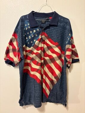 Vintage Flag-Print Polo Shirt - Navy, Red & White